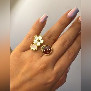 Gold and Red Flower Ring adjustable